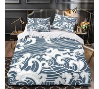 ZAWPPEUIO 3 Piezas Microfibra Suave Océano Waves Funda de Edredón Estampado 3D Fundas Almohada Antibacteriana Japanese Funda de Edredón for Adultos King（220x240cm）