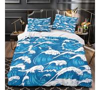 ZAWPPEUIO 3 Piezas Microfibra Suave Océano Waves Funda de Edredón Estampado 3D Fundas Almohada Antibacteriana Japanese Woodblock Funda Edredon for niños y niñas Single（140x200cm）