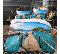 ZAWPPEUIO 3 Piezas Microfibra Wooden Pier Fuego Fundas Edredón Impresión 3D Fundas Almohada Transpirable Tropical Island Funda Edredon for Ancianos Single（140x200cm）