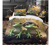 ZAWPPEUIO Juego 3 Piezas Microfibra Cute Frogs Invierno Fuego Fundas Edredón Estampado 3D Fundas Almohada Antibacteriana Coon Animated Funda Edredon for Ancianos Single（140x200cm）