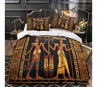 ZAWPPEUIO Juego 3 Piezas Microfibra de poliéster Ancient Egypt Funda Edredon Estampado 3D Fundas Almohada Antibacteriana Egyptian Hieroglyphic Funda de Edredón for niños y niñas Single（140x200cm）