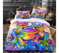 ZAWPPEUIO Juego 3 Piezas Microfibra de poliéster Rainbow Frogs Funda Edredon Estampado 3D Cremallera Oculta Fundas Almohada Antialérgica Coon Vibrant Funda de Edredón for niños Single（135x200cm）