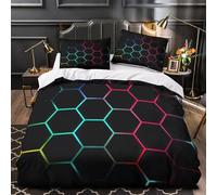 ZAWPPEUIO Juego 3 Piezas Microfibra Hexagon Lights Funda Edredon Impresión 3D Cremallera Oculta Fundas Almohada Antibacteriana Neon Geometric Funda Edredon for Familia Single（135x200cm）