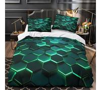 ZAWPPEUIO Juego 3 Piezas Microfibra Impresión 3D Hexagon Lights Juego Fundas Edredón Diseño 3D Funda Almohada Suave Modern Tech Funda Edredon for Adultos Single（135x200cm）