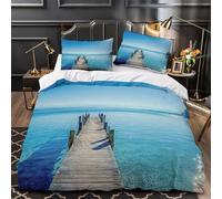 ZAWPPEUIO Juego 3 Piezas Microfibra Impresión 3D Lake Pier View Juego Fundas Edredón Diseño 3D Funda Almohada Suave Scenic Montaña Backdrop Funda Edredon for jóvenes Single（140x200cm）