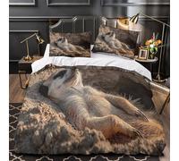 ZAWPPEUIO Juego 3 Piezas Microfibra Meerkat Relaxing Funda de Edredón Impresión 3D Cremallera Oculta Fundas Almohada Antibacteriana Wild Animal Life Funda Edredon for niña Double（200x200cm）