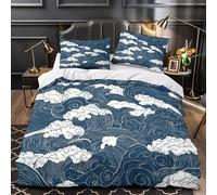 ZAWPPEUIO Juego 3 Piezas Microfibra Océano Waves Funda de Edredón Impresión 3D Funda Almohada Antialérgica Japanese Funda Edredon Cremallera for Adultos King（220x240cm）