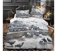 ZAWPPEUIO Juego 3 Piezas Microfibra Pigeons in City Funda Edredon Impresión 3D Cremallera Oculta Fundas Almohada Antibacteriana Urban Street Funda Edredon for Familia Super King（260x220cm）