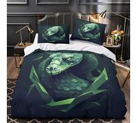 ZAWPPEUIO Juego 3 Piezas Microfibra Suave Snake Head Funda de Edredón Estampado 3D Funda Almohada Suave Low Poly Green Funda Edredon for niños Double（200x200cm）