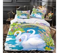 ZAWPPEUIO Juego 3 Piezas Microfibra Swans in Pond Fuego Fundas Edredón Cremallera Oculta Funda Almohada Suave Illustrated Children's Juego Fundas Edredón for Familia King（220x240cm）