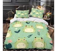 ZAWPPEUIO Tres Piezas Microfibra Cute Frogs Funda Edredon Impresión 3D Fundas Almohada Antibacteriana Kawaii Coon Juego Fundas Edredón for niños Double（200x200cm）
