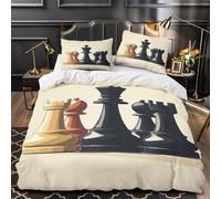 ZAWPPEUIO Tres Piezas Microfibra de poliéster Chess Pieces Funda Edredon Diseño 3D Cremallera Oculta Fundas Almohada Suave Illustrated Strategy Game Juego Fundas Edredón for niños Double（200x200cm）
