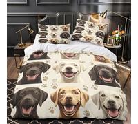 ZAWPPEUIO Tres Piezas Microfibra de poliéster Labrador Perro Faces Funda Edredon Diseño 3D Cremallera Oculta Fundas Almohada Suave Coon Pet Juego Fundas Edredón for niños Single（135x200cm）