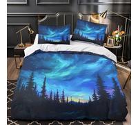ZAWPPEUIO Tres Piezas Microfibra de poliéster Northern Lights Funda Edredon Diseño 3D Cremallera Oculta Fundas Almohada Suave Night Cielo Painting Juego Fundas Edredón for niños Single（135x200cm）
