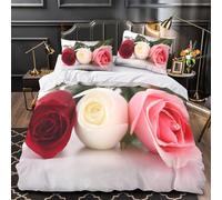 ZAWPPEUIO Tres Piezas Microfibra de poliéster Red Rose Funda Edredon Diseño 3D Cremallera Oculta Fundas Almohada Antialérgica Romantic Floral Funda de Edredón for Adultos King（220x240cm）