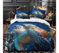 ZAWPPEUIO Tres Piezas Microfibra de poliéster Sea Turtle Funda Edredon Diseño 3D Cremallera Oculta Fundas Almohada Lavables Underwater Marine Life Juego Fundas Edredón for Adultos Double（200x200cm）