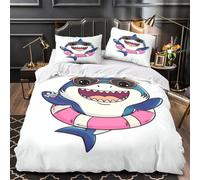ZAWPPEUIO Tres Piezas Microfibra Impresión 3D Cute Shark Coon Juego Fundas Edredón Diseño 3D Funda Almohada Antibacteriana Funny Beach Funda Edredon for jóvenes Single（140x200cm）