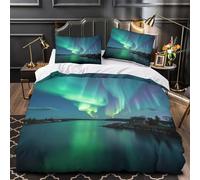 ZAWPPEUIO Tres Piezas Microfibra Northern Lights Fuego Fundas Edredón Impresión 3D Cremallera Funda Almohada Antialérgica Naturaleza Juego Fundas Edredón for Familia Double（200x200cm）