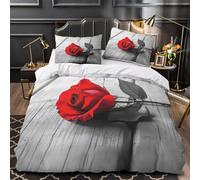 ZAWPPEUIO Tres Piezas Microfibra Red Rose Fuego Fundas Edredón Estampado 3D Fundas Almohada Transpirable Romantic Floral Funda Edredon for niños y niñas Single（140x200cm）