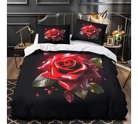 ZAWPPEUIO Tres Piezas Microfibra Suave Red Rose Funda Edredon Diseño 3D Funda Almohada Transpirable Digital Funda de Edredón for niñas Super King（260x220cm）