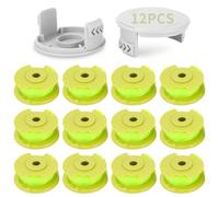Zaxiva 12 Piezas Bobina Hilo Line de Recambio Compatible con Ryobi One + 18V 24V 40V Desbrozadora,AC80RL3/AC14HCA,3,4m Largo,Ø 2mm,carrete repuesto nailon para recortadora césped(12 Bobina+2 Cubierta)