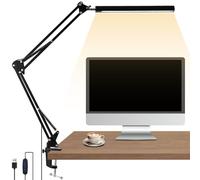 Zaxiva Lámpara Escritorio LED con Pinza, 1700LM, Luz para Ojos, 3 Modos de Color, 10 Niveles de Brillo, Brazo Ajustable, Memoria, Flexo Escritorio para Leer, Trabajar, para Estudiar en Oficina o Casa