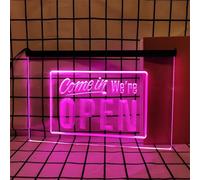 Zayeksole Come in We're Open Letrero De Neón Regulable para Decoración De Pared, Letrero De Luz De Neón Publicitario LED Alimentado por USB para Bar, Hotel, Restaurante,Rosado,30x20cm