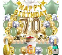 Zaztytoy Globos 70 Años Decoracion Cumpleaños, Kit Globos Verdes Dorados con Globos Foil Número 70, Elegante Decoracion Fiesta Cumpleaños Hombre Mujer para Fiesta decoración aniversario, celebración