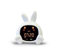 ZAZU Sarah - Entrenador de sueño para niños - Luz nocturna (5 colores), máquina de sonido, despertador con 6 sonidos, apertura y cierre de ojos, recargable con USB