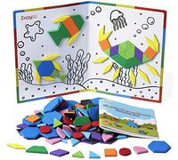 ZazzyKid Juego de bloques magnéticos para niños: 216 piezas geométricas rompecabezas Tangram juguetes regalo para niños - STEM