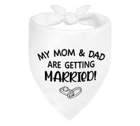 ZBBFSCSB Pañuelo blanco para perro con texto en inglés "My Mom and Dad are Getting Married", pañuelo de compromiso, anuncio de boda, accesorio para fotos, regalos de compromiso para parejas, traje de