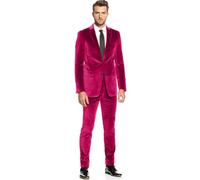 ZBDP - Esmoquin de terciopelo de dos piezas para hombre para fiesta casual, conjunto de traje de solapa con dos botones, fucsia, XS