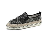 ZBDP - Mocasines de lino de verano clásicos sin cordones para hombre, alpargatas de lona, zapatos planos transpirables para hombre, Negro 3762, 42.5 EU