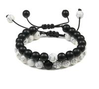 ZBDP - Pulsera trenzada para hombre, color negro mate, cuentas de piedra natural para parejas, dijes de distancia para yoga, joyería de regalo