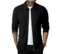 ZBDP Waffle Chaqueta de solapa para hombre, de mediana edad y joven, moderna, para deportes al aire libre, Negro, M