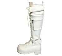 ZBDZSW - Botas altas hasta la rodilla para mujer, diseño gótico con cremallera, bolsillo, con cordones, tacón grueso, a la moda, White, 40 2/3 EU