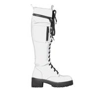 ZBDZSW - Botas altas hasta la rodilla para mujer, diseño gótico con cremallera, bolsillo, con cordones, tacón grueso, a la moda, Blanco 02, 39 EU