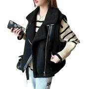 ZBDZSW - Chaleco de pelo de cordero de ante marrón para mujer con parte delantera y trasera de felpa, chaleco integrado para otoño/invierno, Negro, XL