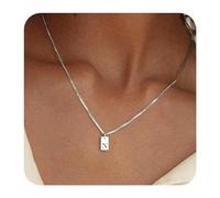 ZBDZSW Collar Cuadrado Vintage con 26 Letras del Alfabeto para Mujer, Chapado en Plata, geométrico, Rectangular, joyería de cumpleaños, Regalo Personalizado