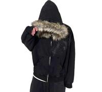 ZBDZSW Street Fashion Winter Personality Print Design Zipper Hoodie Women Y2k Harajuku Vintage Fur Neck Warm Loose Jacket