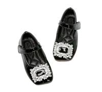 ZBDZSW Zapatos de cuero para niñas, elegantes, con diamantes de imitación, hebilla, para niños pequeños, grandes, princesa, Mary Jane, para niños, a la moda, zapatos planos, Black, 18 EU