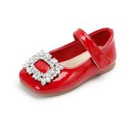 ZBDZSW Zapatos de cuero para niñas, elegantes, con diamantes de imitación, hebilla, para niños pequeños, grandes, princesa, Mary Jane, para niños, a la moda, zapatos planos, Red, 18 EU