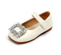 ZBDZSW Zapatos de cuero para niñas, elegantes, con diamantes de imitación, hebilla, para niños pequeños, grandes, princesa, Mary Jane, para niños, a la moda, zapatos planos, beige, 18 EU