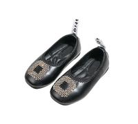 ZBDZSW - Zapatos de piel para niños, antideslizantes, suaves, de poliuretano, para niñas, zapatos planos para primavera, otoño, ballet, mocasines clásicos, Black, 27 EU