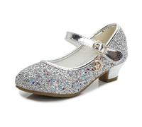 ZBDZSW - Zapatos de piel para niños, primavera, otoño, zapatos de princesa, zapatos de moda para niñas, con lentejuelas, para bodas, fiestas, tacón alto, antideslizantes, Silver, 30 EU