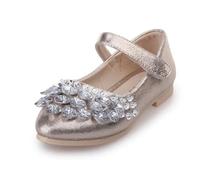 ZBDZSW - Zapatos de princesa brillantes para niñas, zapatos planos de piel para fiestas, bodas, Gold, 13.5 UK Child