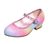 ZBDZSW - Zapatos de princesa para niñas, primavera, otoño, purpurina, zapatos de piel con lentejuelas arcoíris, para fiestas, bodas, tacones altos, colorido, 13 UK Child