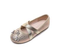 ZBDZSW - Zapatos de princesa para niñas, suela suave, zapatos de ballet y danza con diamantes de agua, pequeños, de cuero, Mary Jane para niños, Gold, 31 EU