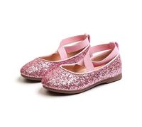 ZBDZSW - Zapatos planos de piel con purpurina brillante para niñas grandes, zapatos de boda con lentejuelas, Pink, 18 EU