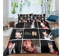 Zbeiba Ropa de cama de 135 x 200 cm, Stray Kids funda nórdica fundas de almohada 3D SKZ juego de ropa de cama estampado en suave microfibra algodón para adolescentes adultos (KZ2, 135 x 200 + 2 x 80 x